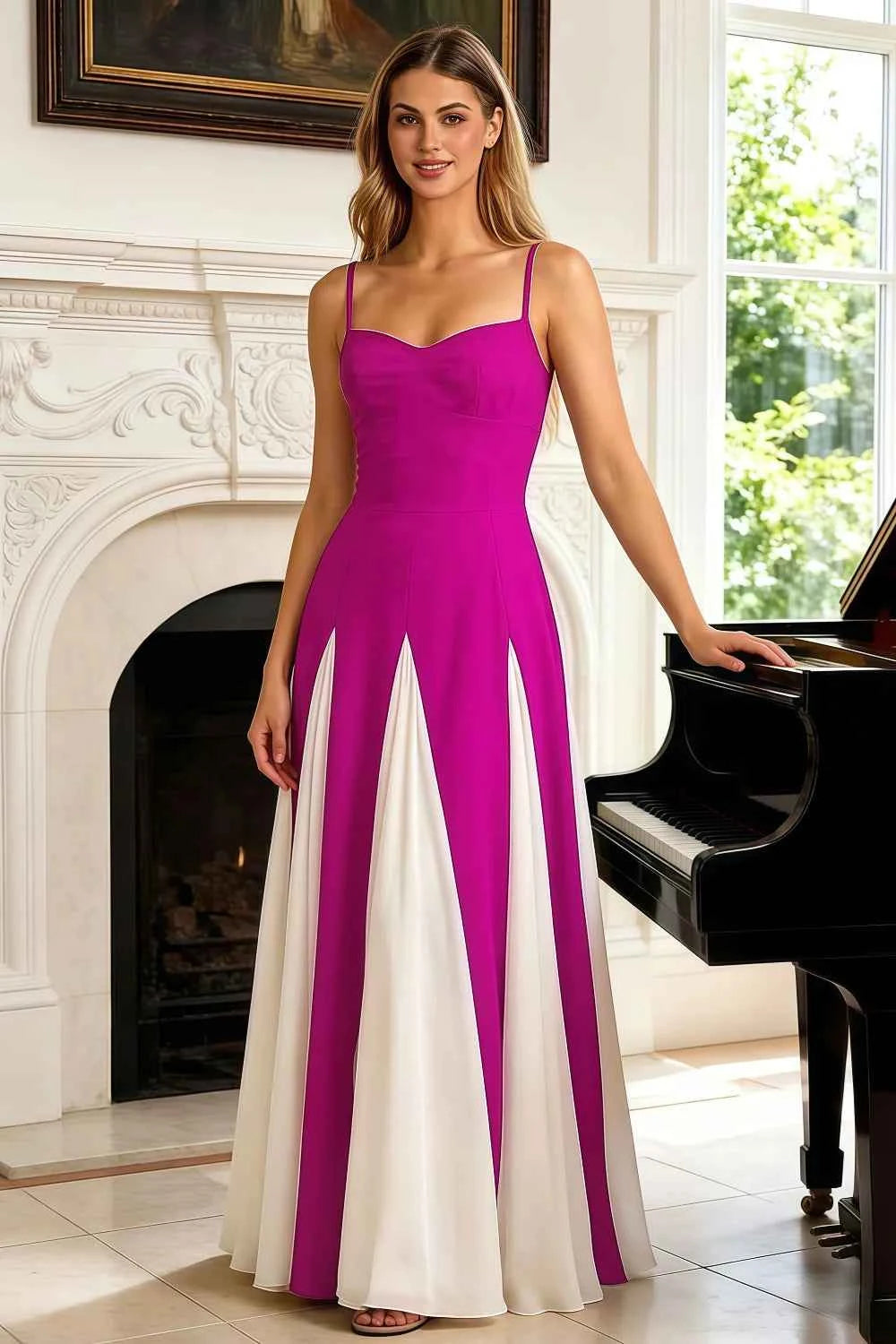Janice Fuchsia Tulle Color Blocked Maxi Dress Secondary image