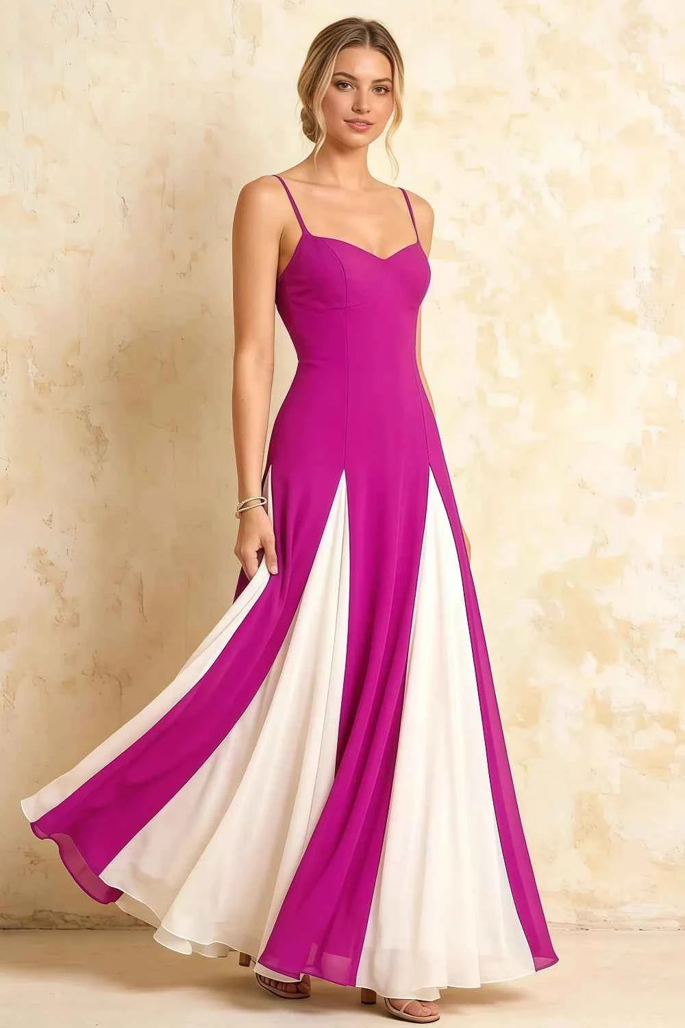 Janice Fuchsia Tulle Color Blocked Maxi Dress