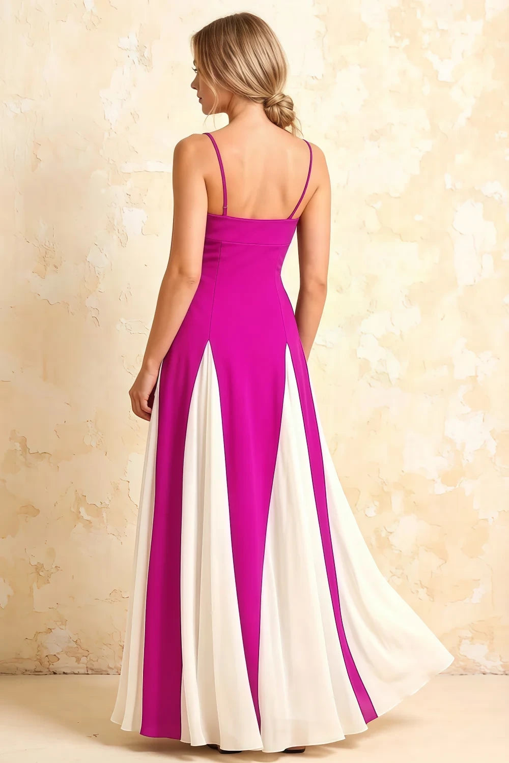 Janice Fuchsia Tulle Color Blocked Maxi Dress