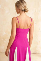 Janice Fuchsia Tulle Color Blocked Maxi Dress