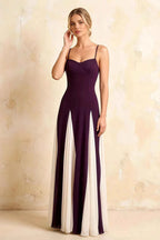 Janice Grape Tulle Color Blocked Maxi Dress
