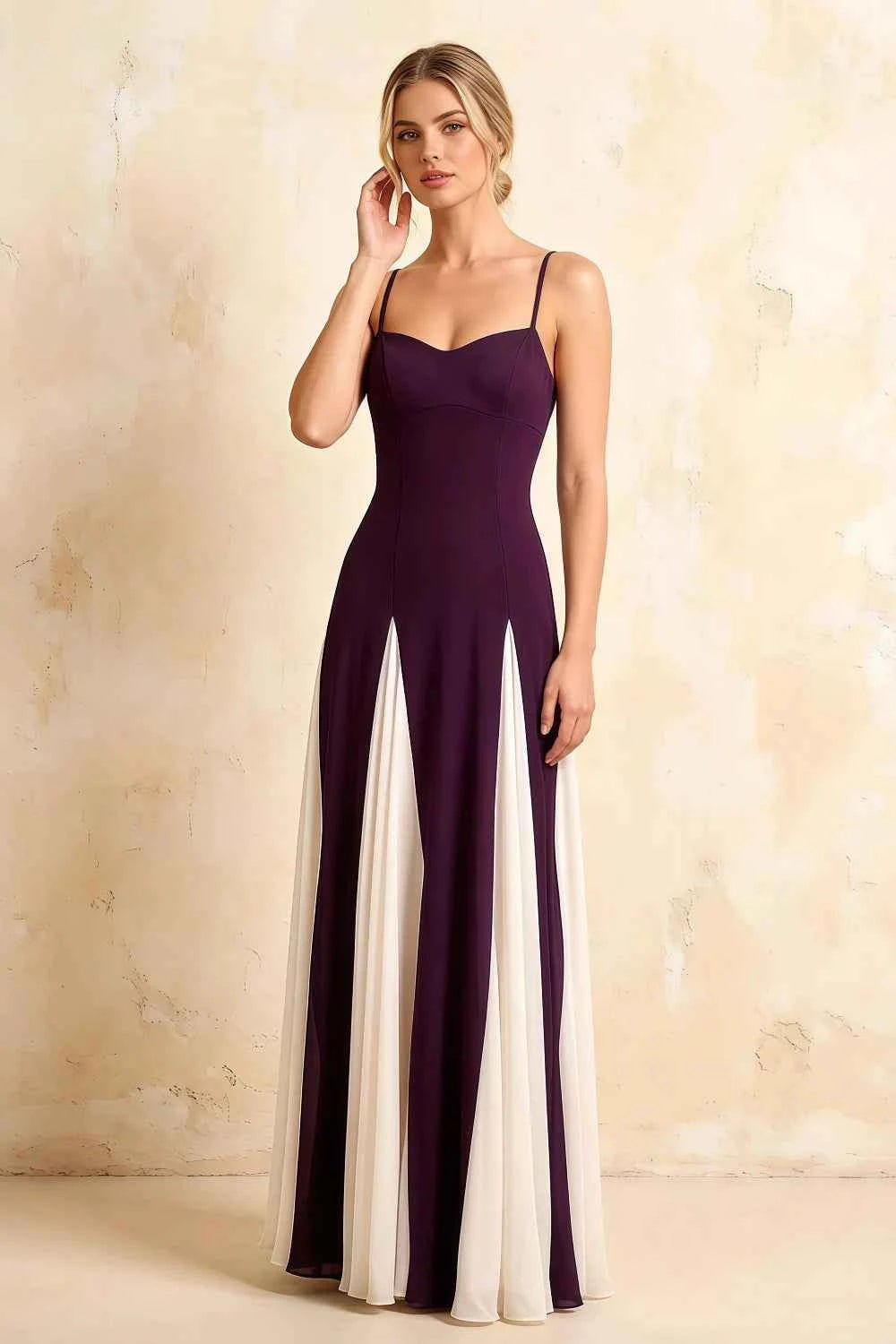 Janice Grape Tulle Color Blocked Maxi Dress