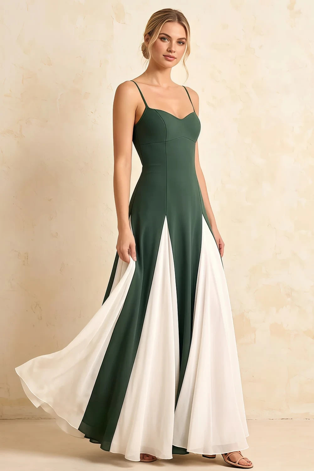Janice Green Tulle Color Blocked Maxi Dress Main image