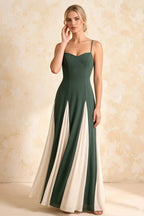 Janice Green Tulle Color Blocked Maxi Dress