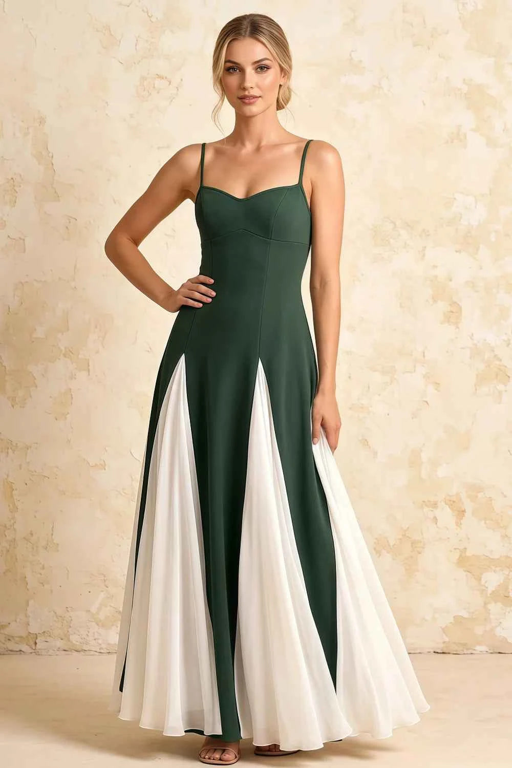 Janice Green Tulle Color Blocked Maxi Dress