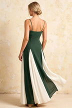 Janice Green Tulle Color Blocked Maxi Dress