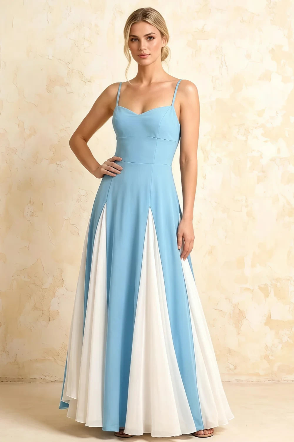 Janice Light Blue Tulle Color Blocked Maxi Dress Main image
