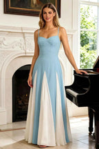 Janice Light Blue Tulle Color Blocked Maxi Dress