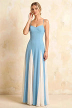 Janice Light Blue Tulle Color Blocked Maxi Dress