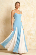 Janice Light Blue Tulle Color Blocked Maxi Dress