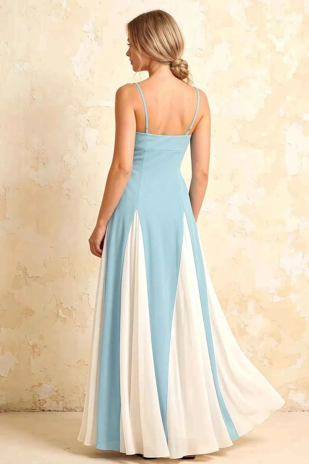Janice Light Blue Tulle Color Blocked Maxi Dress