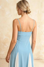 Janice Light Blue Tulle Color Blocked Maxi Dress