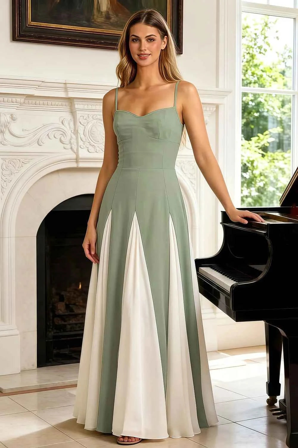 Janice Mint Green Tulle Color Blocked Maxi Dress Secondary image