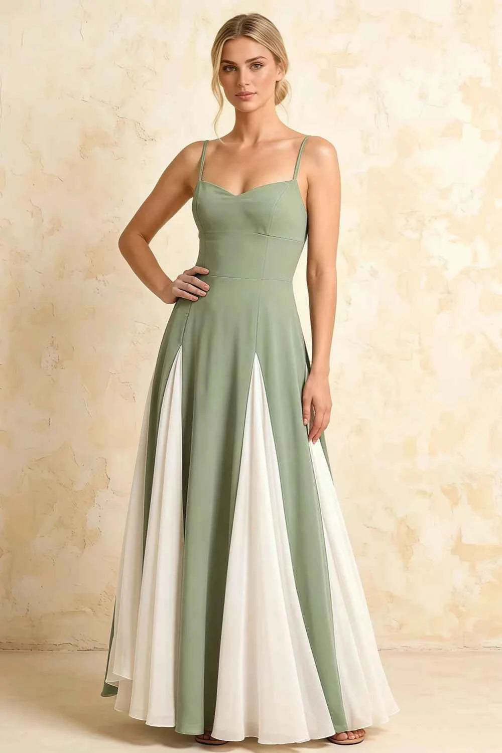 Janice Mint Green Tulle Color Blocked Maxi Dress