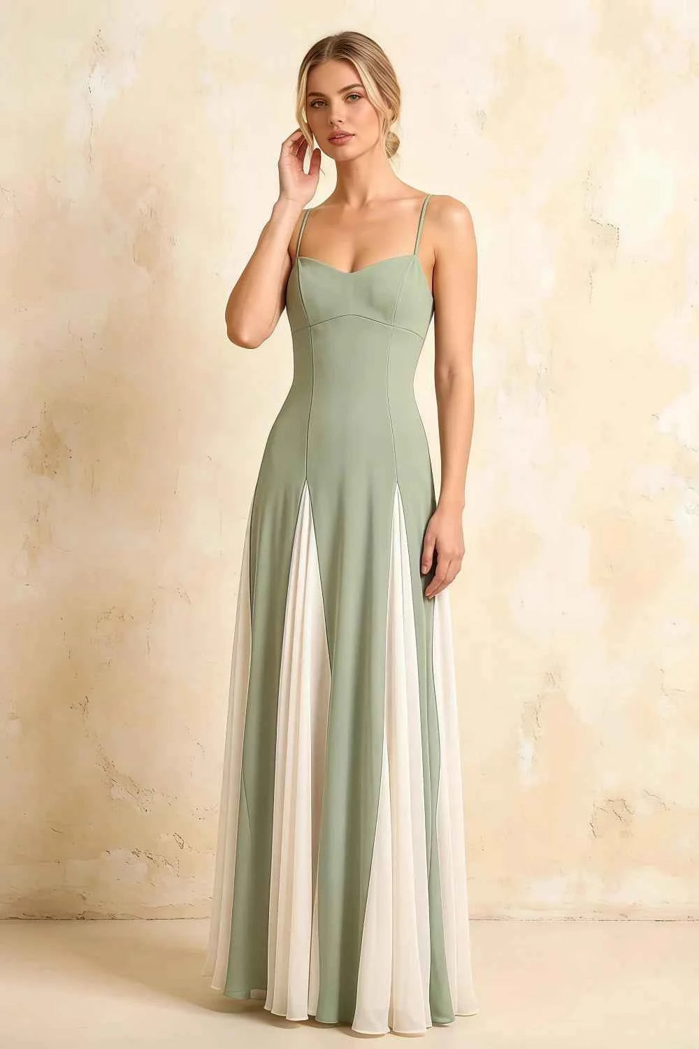 Janice Mint Green Tulle Color Blocked Maxi Dress