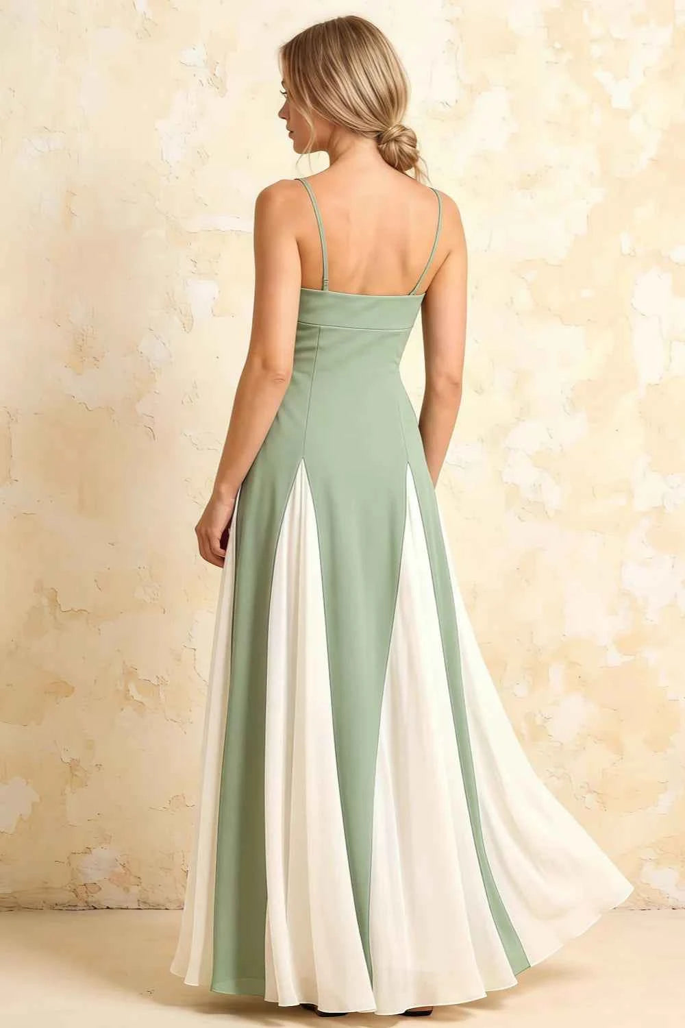 Janice Mint Green Tulle Color Blocked Maxi Dress