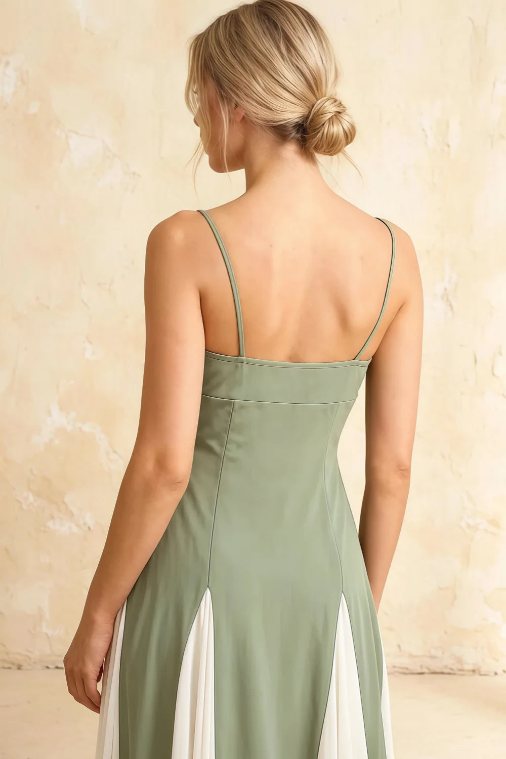 Janice Mint Green Tulle Color Blocked Maxi Dress