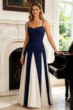 Janice Navy Blue Tulle Color Blocked Maxi Dress