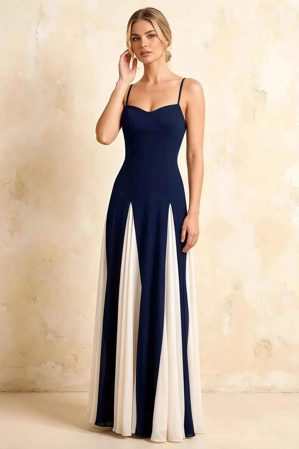Janice Navy Blue Tulle Color Blocked Maxi Dress