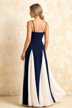 Janice Navy Blue Tulle Color Blocked Maxi Dress