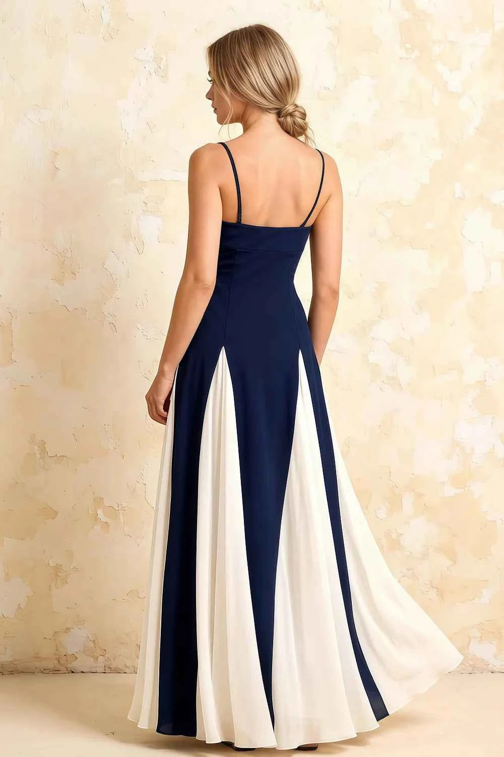 Janice Navy Blue Tulle Color Blocked Maxi Dress