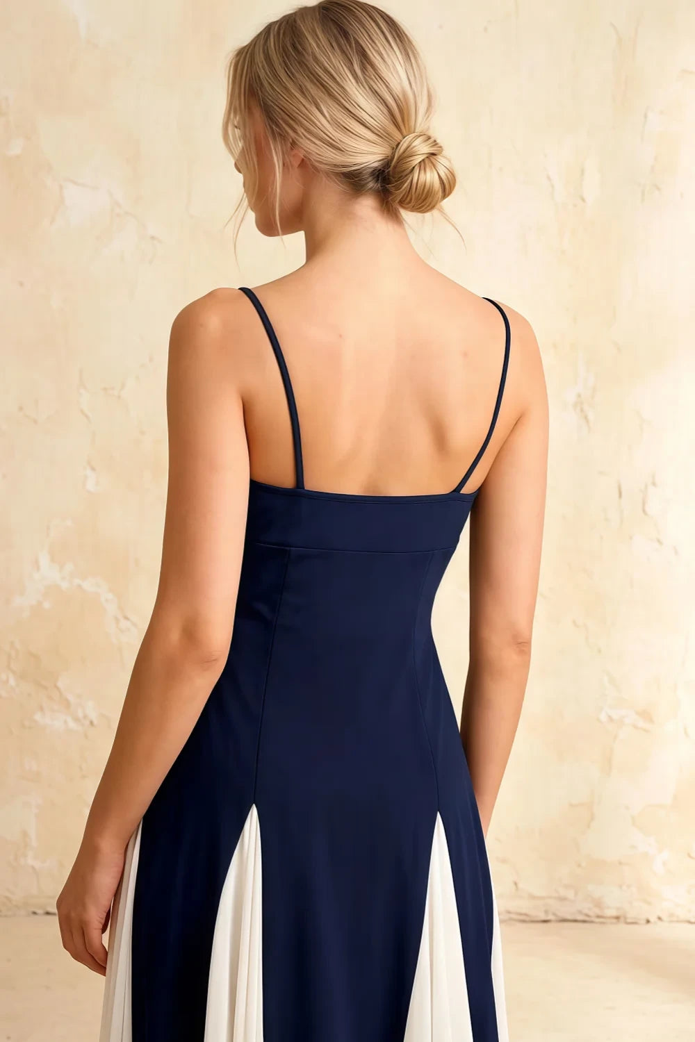 Janice Navy Blue Tulle Color Blocked Maxi Dress