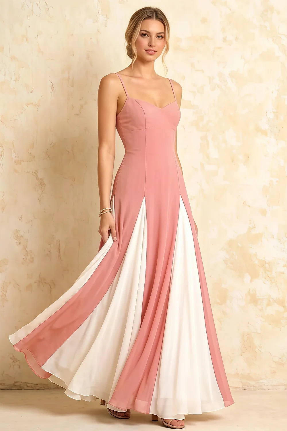 Janice Pink Tulle Color Blocked Maxi Dress Main image