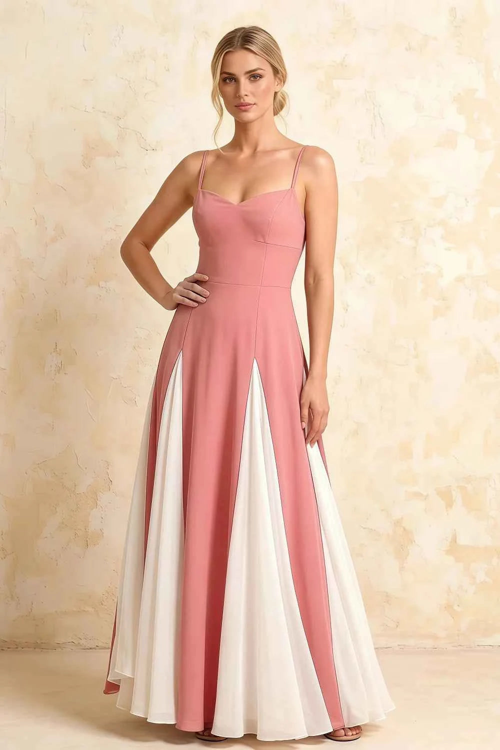 Janice Pink Tulle Color Blocked Maxi Dress