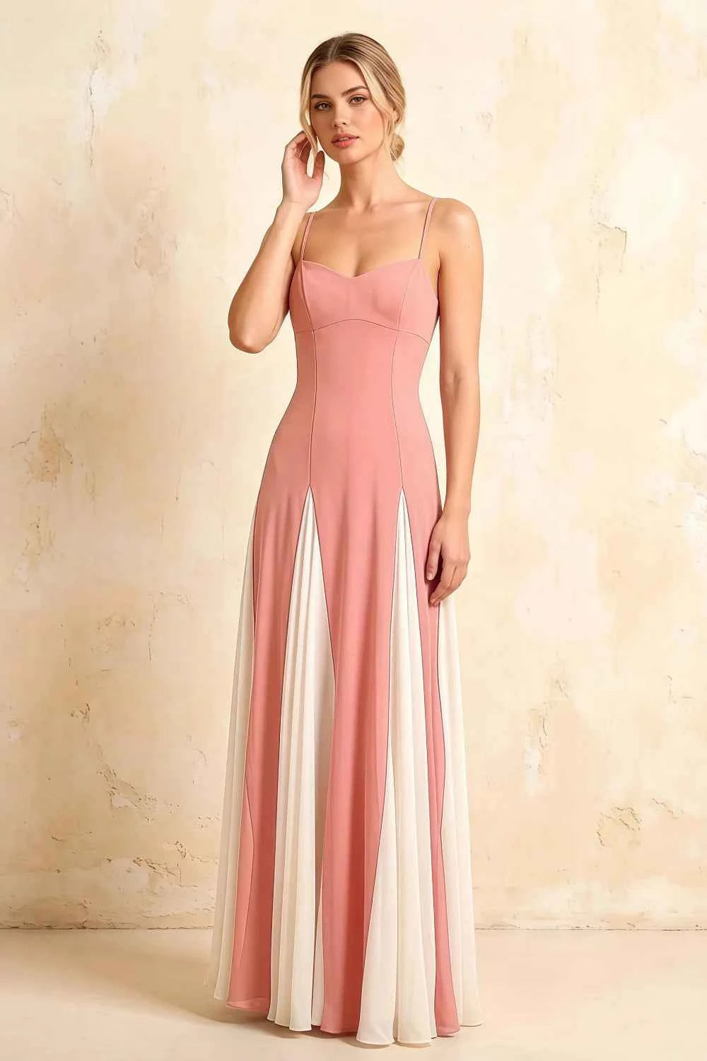 Janice Pink Tulle Color Blocked Maxi Dress