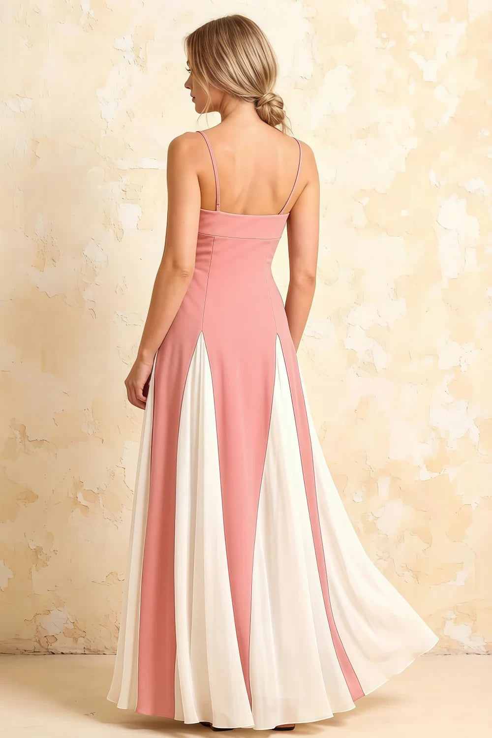Janice Pink Tulle Color Blocked Maxi Dress
