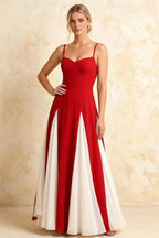 Janice Red Tulle Color Blocked Maxi Dress