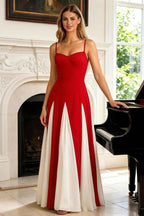 Janice Red Tulle Color Blocked Maxi Dress