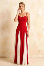 Janice Red Tulle Color Blocked Maxi Dress