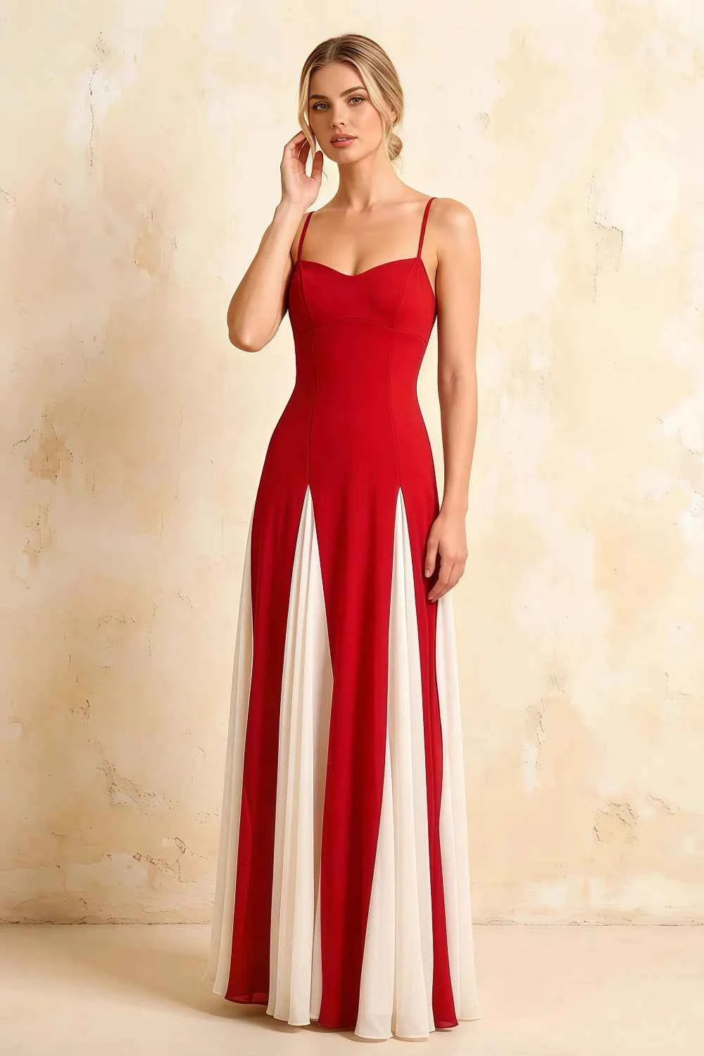 Janice Red Tulle Color Blocked Maxi Dress