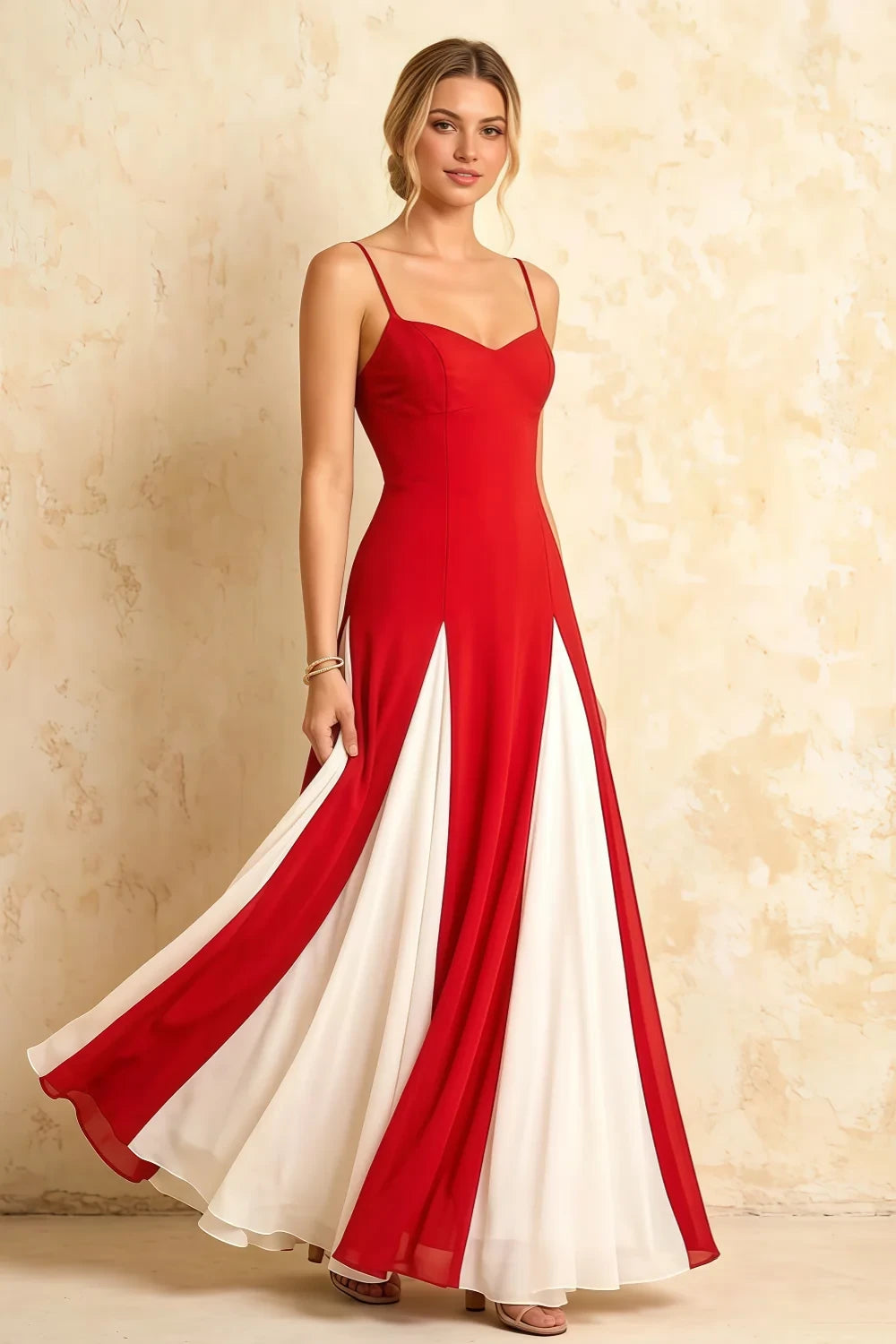 Janice Red Tulle Color Blocked Maxi Dress