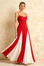 Janice Red Tulle Color Blocked Maxi Dress