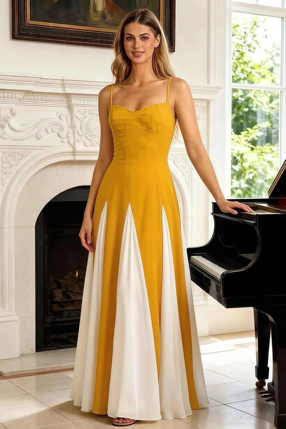 Janice Yellow Tulle Color Blocked Maxi Dress Secondary image