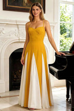 Janice Yellow Tulle Color Blocked Maxi Dress