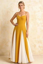 Janice Yellow Tulle Color Blocked Maxi Dress
