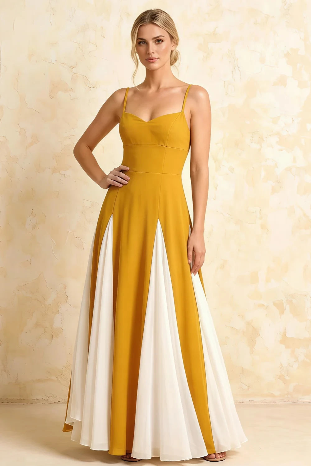 Janice Yellow Tulle Color Blocked Maxi Dress