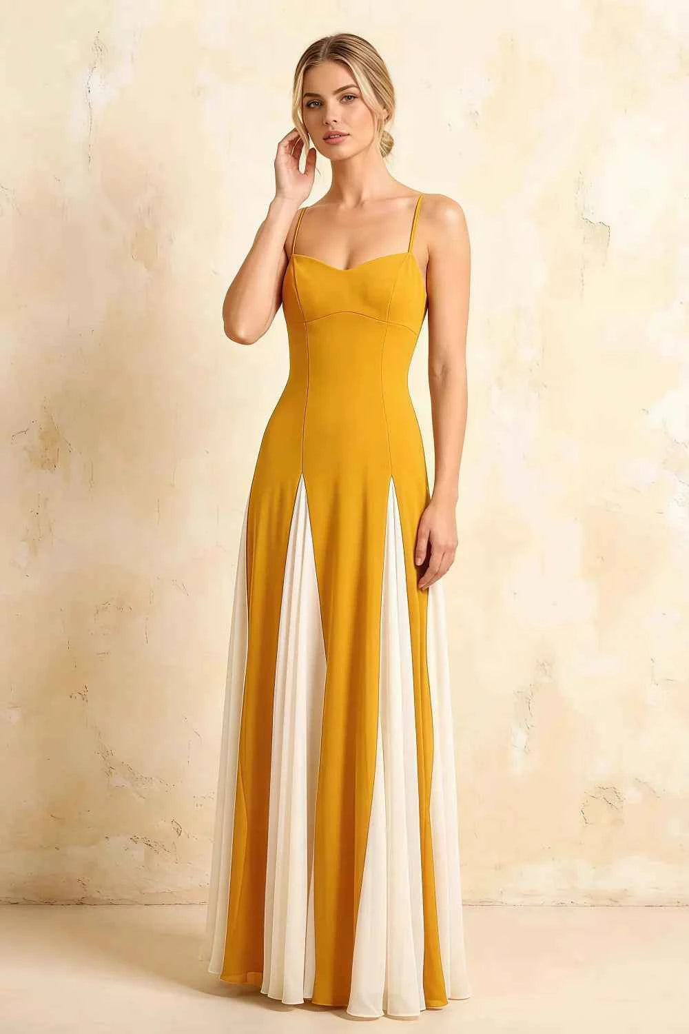 Janice Yellow Tulle Color Blocked Maxi Dress