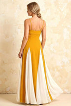 Janice Yellow Tulle Color Blocked Maxi Dress