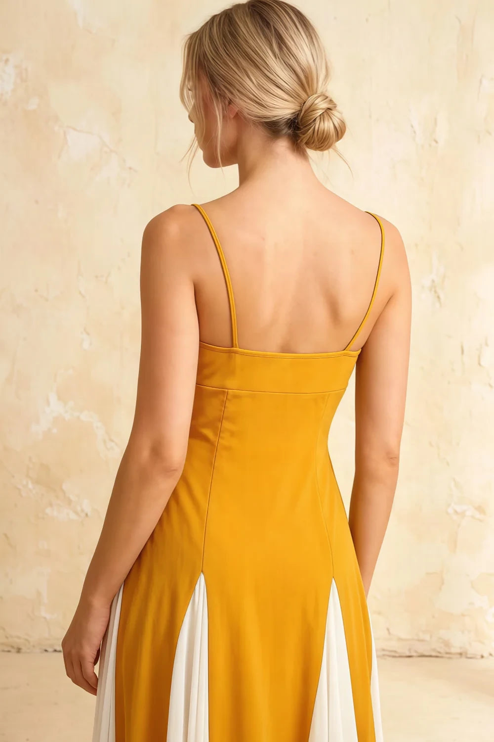 Janice Yellow Tulle Color Blocked Maxi Dress