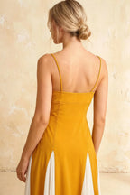 Janice Yellow Tulle Color Blocked Maxi Dress
