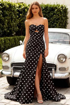 Jean Black Polka Dot Twist Knot Mermaid Maxi Dress