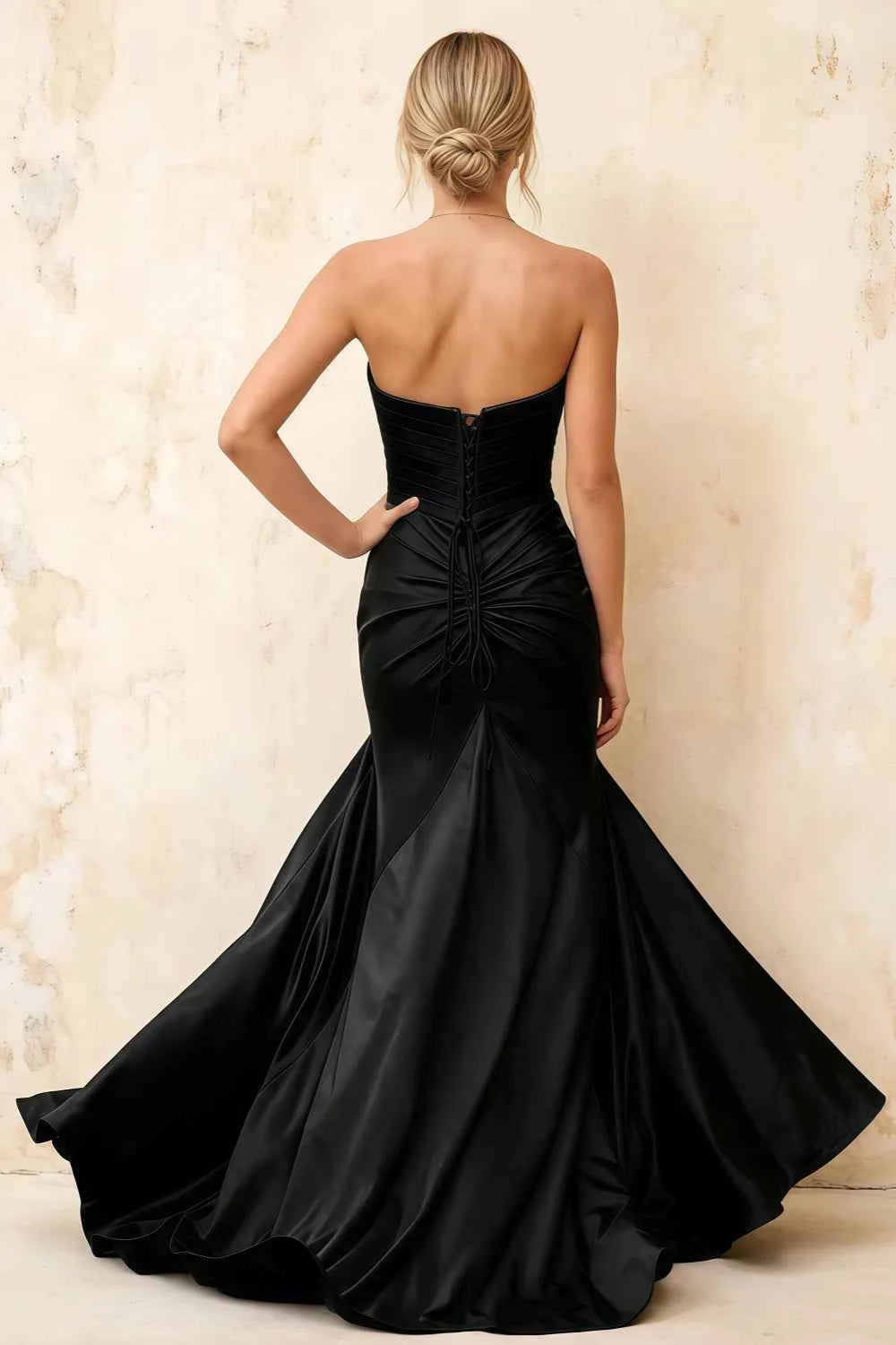 Jean Black Satin Twist Knot Mermaid Maxi Dress