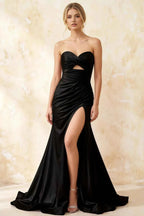 Jean Black Satin Twist Knot Mermaid Maxi Dress