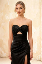 Jean Black Satin Twist Knot Mermaid Maxi Dress
