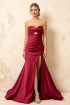 Jean Burgundy Satin Twist Knot Mermaid Maxi Dress