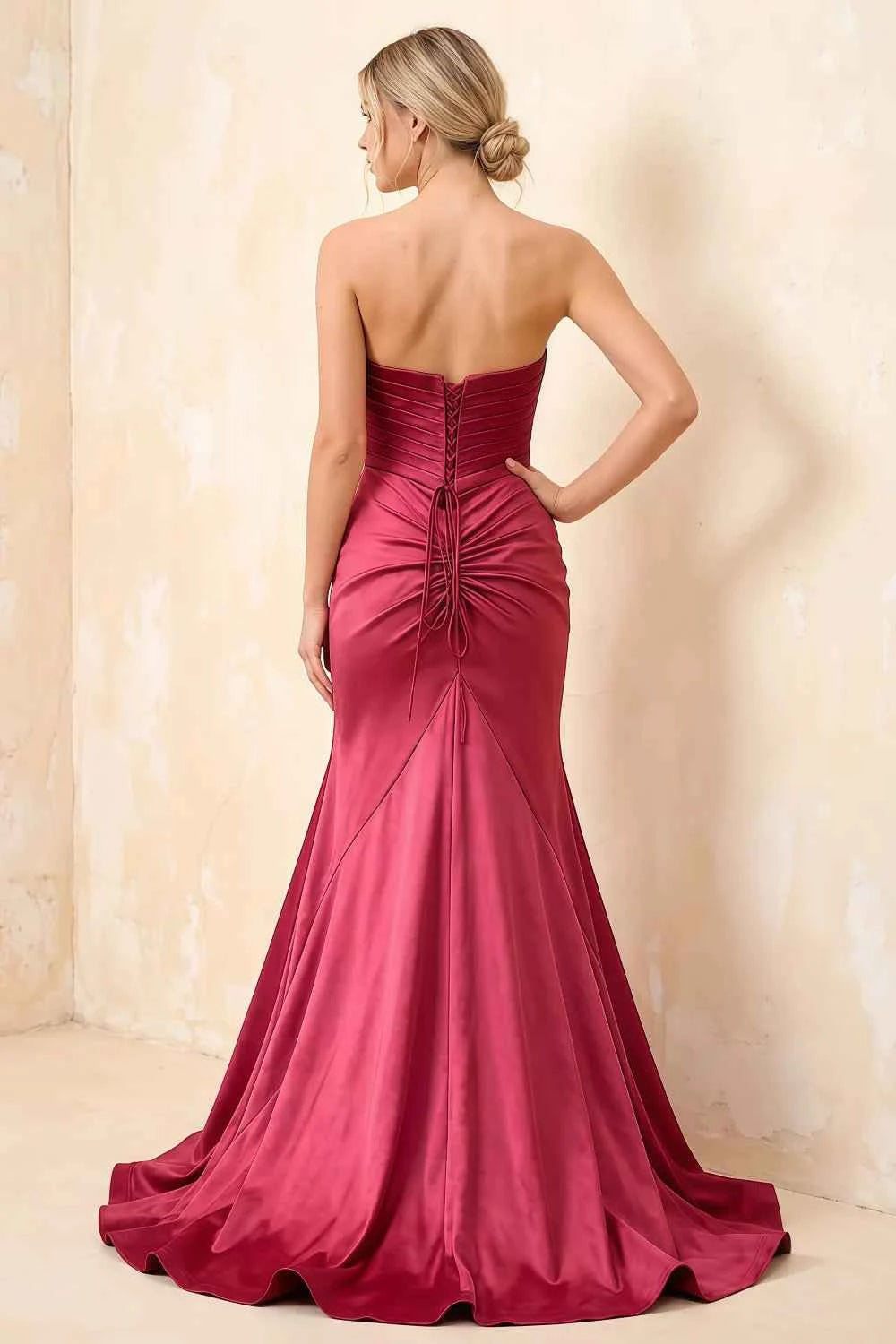Jean Burgundy Satin Twist Knot Mermaid Maxi Dress